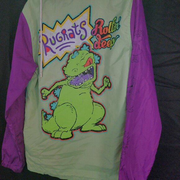 Nickelodeon Rugrats Reptar Unisex Windbreaker Size M Multicolor 1/4 Zip Hooded - Picture 2 of 10
